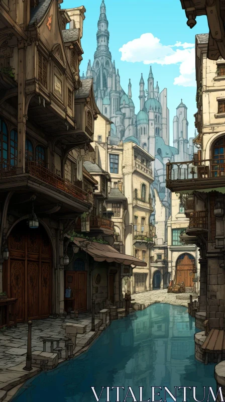 Enchanting Medieval City Digital Painting AI Image