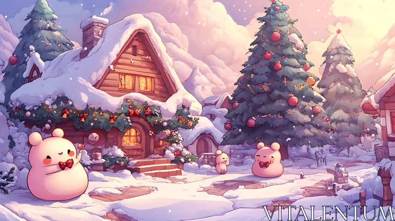 AI ART Christmas Cabin with Adorable Winter Hamsters