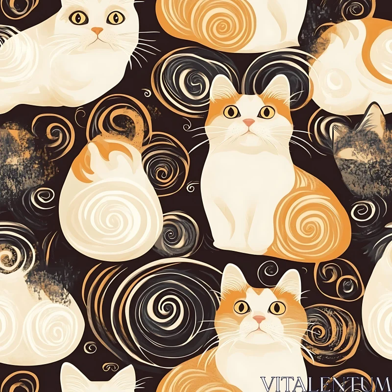 AI ART Playful Cats Surrounded by Artistic Swirls