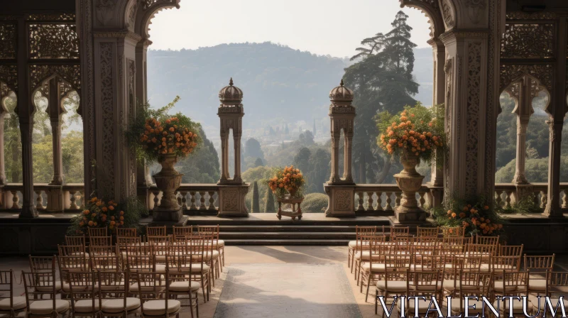 Italianate Wedding Ceremony in Castle Yard with Ornate Arbor AI Image