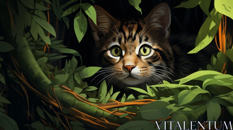 Tabby Cat in Forest - Enchanting Wildlife Scene AI Image