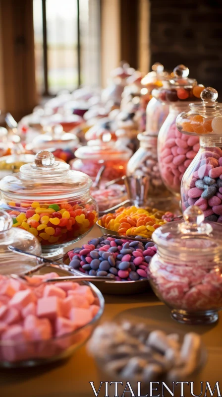 Whimsical Candy Table in Light Magenta and Amber Tones AI Image