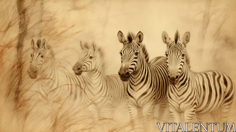 Zebra Wildlife Digital Painting in Field AI Image