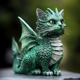 Intricate Green Dragon-Cat Figurine