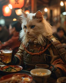 Samurai Cat Relaxing at a Bar