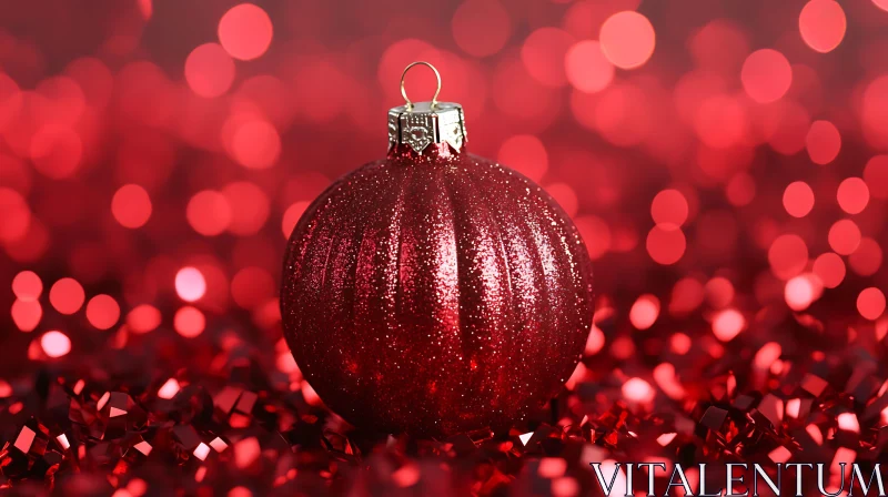 AI ART Festive Red Christmas Bauble Amidst Shiny Tinsel