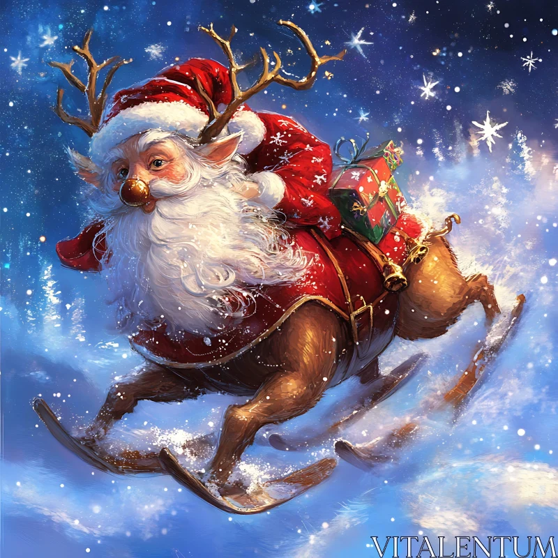 Santa Claus on a Reindeer: Christmas Magic AI Image