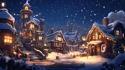 Cozy Winter Village with Holiday Decorations