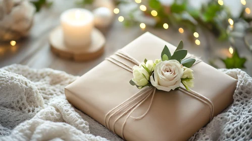 Beautifully Wrapped Present with White Roses