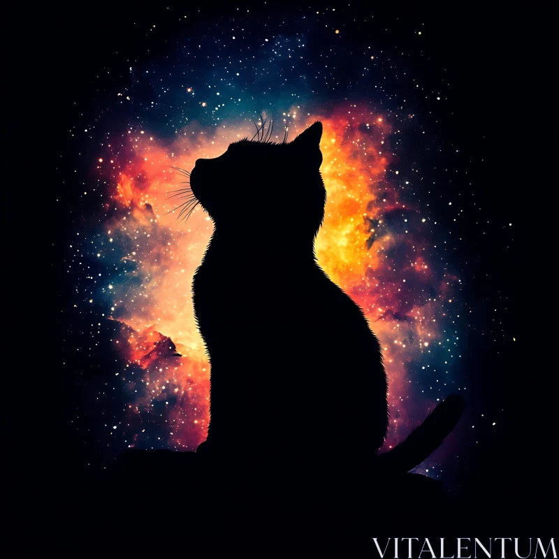 Celestial Cat Silhouette in Space AI Image