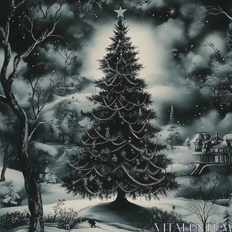 AI ART Majestic Christmas Tree in Winter Wonderland