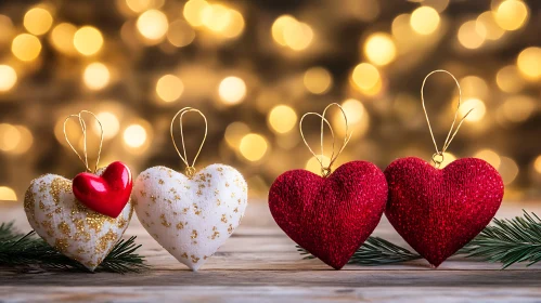 Holiday Heart Ornaments with Warm Lighting