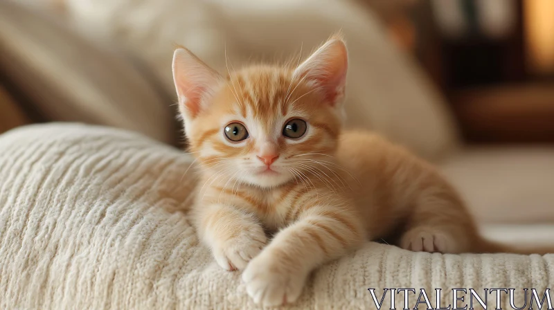 Adorable Ginger Kitten Lounging in Cozy Setting AI Image