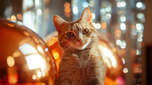 Adorable Ginger Cat Amidst Warm Bokeh