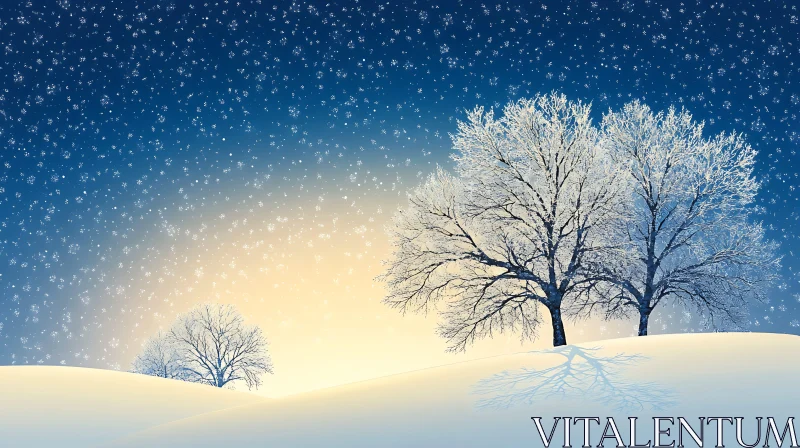 Snowy Evening Scenery in Wintertime AI Image