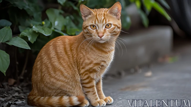 Serene Orange Tabby Cat Surrounded by Nature AI Image