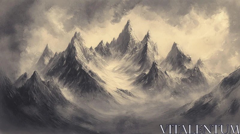 Misty Monochrome Mountains AI Image