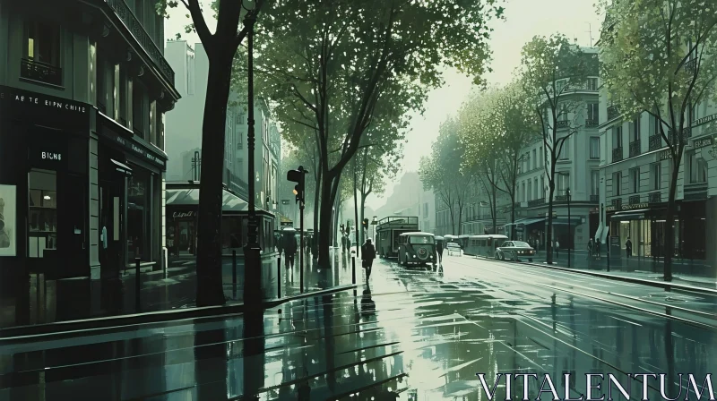 Captivating Street Scene in Rainy Paris | Paris Street Decor AI Image