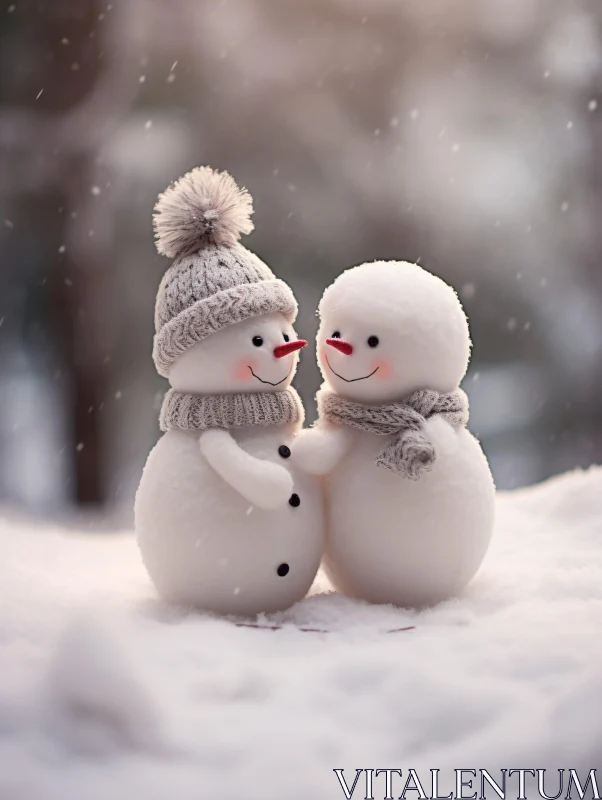 Adorable Snowmen in Snowy Landscape AI Image