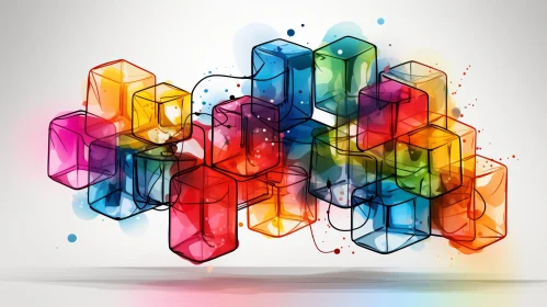 Colorful Transparent Cubes Abstract Painting