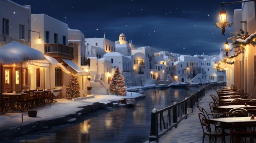 Enchanting Winter Night in a Greek-inspired City