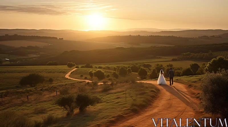 Idyllic Countryside Wedding Scene during Sunset AI Image