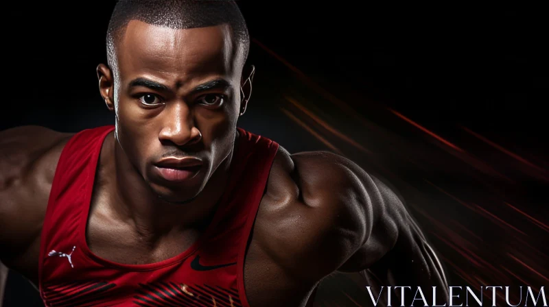 Intense Male Sprinter in Red Tank Top AI Image