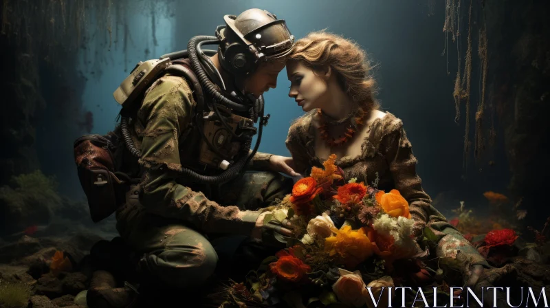 Underwater Romance: A Love Story Amidst Military Realism AI Image