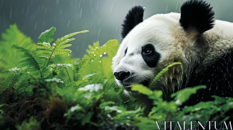 Wet-faced Panda in Lush Green Foliage - Natural Portraiture AI Image