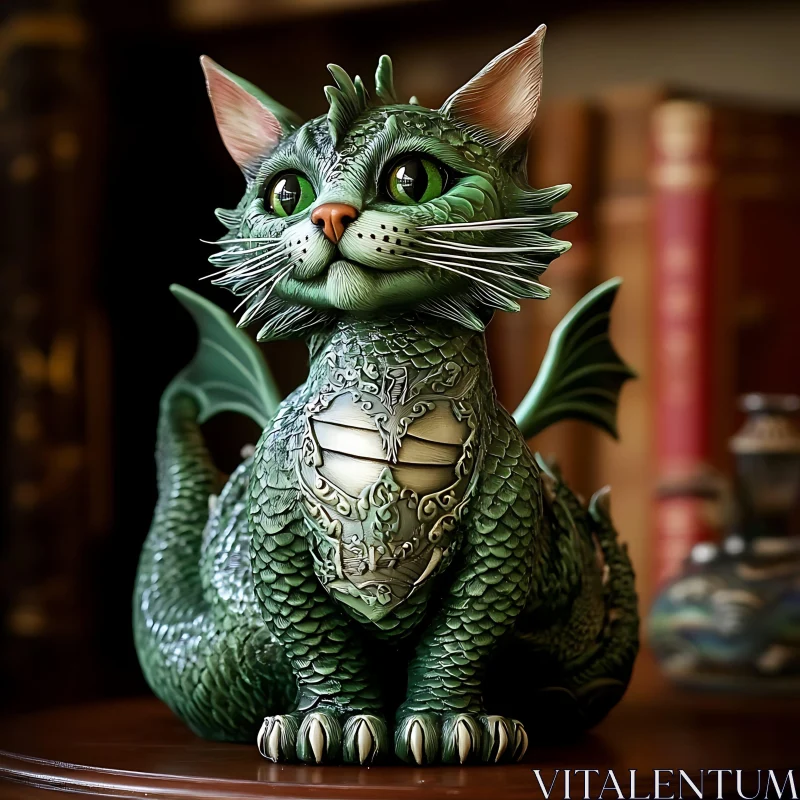 AI ART Fantasy Cat-Dragon Hybrid with Scales and Wings