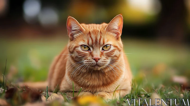 Ginger Feline Resting Outdoors AI Image