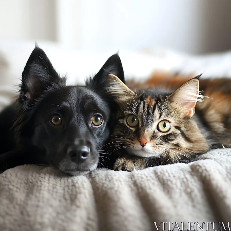 Dog and Cat Companionship in a Cozy Setting AI Image