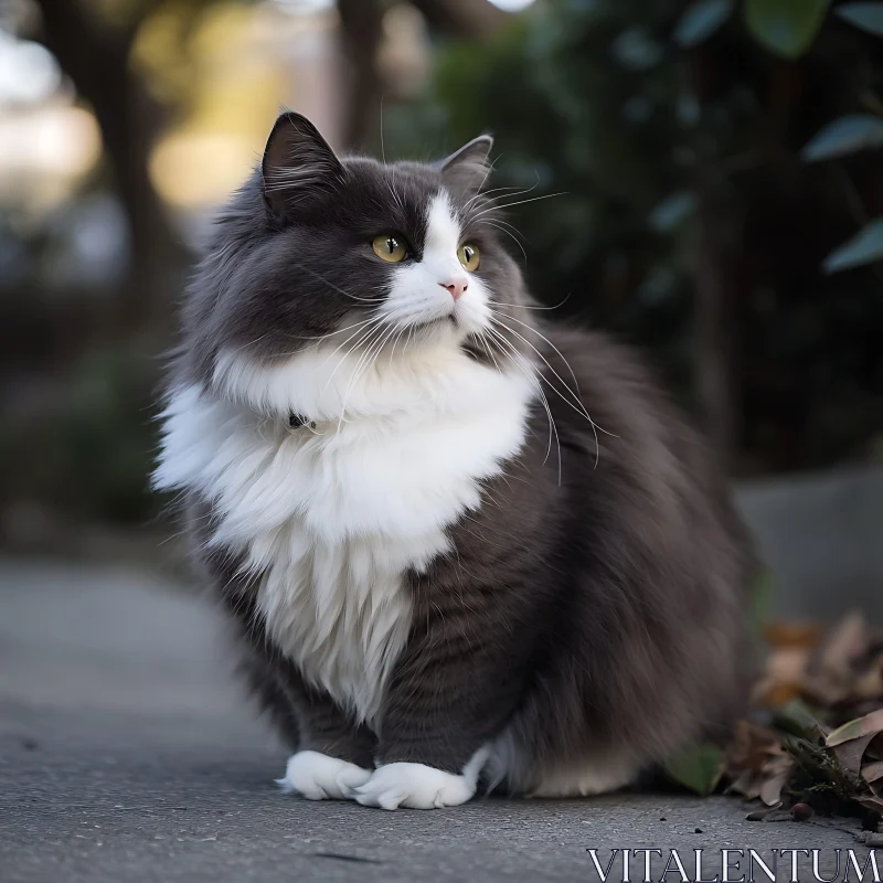 Luxurious Fluffy Cat with Bright Eyes in Natural Setting AI Image