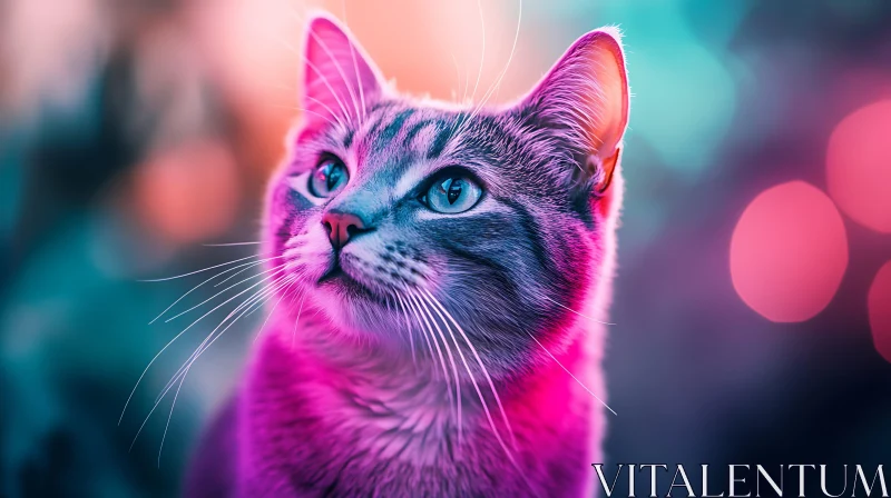 Colorful Neon Cat Portrait AI Image