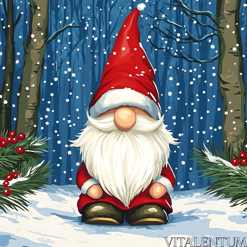 Festive Gnome Amidst Winter Wonderland AI Image