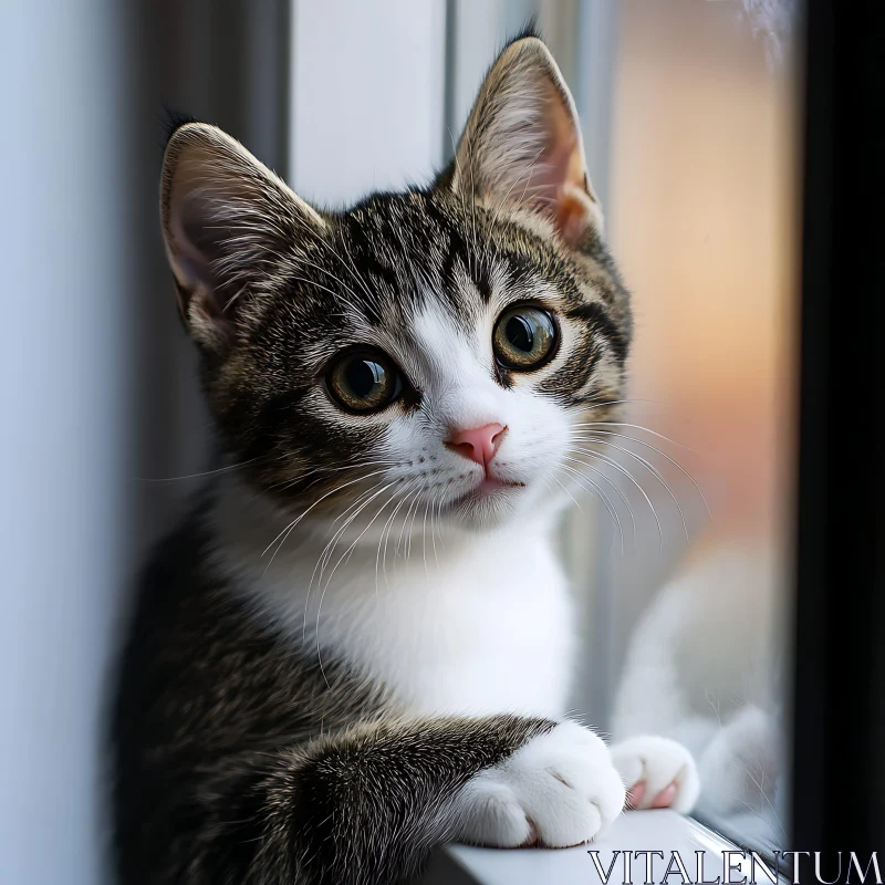 Curious Kitten by the Window AI Image