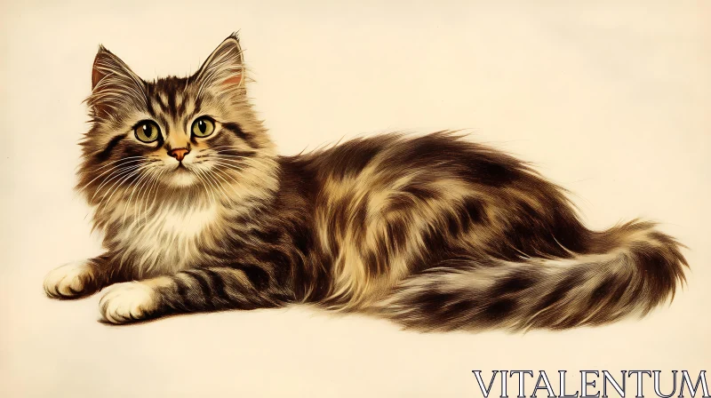 Feline Art: Long-Haired Cat Portrait AI Image