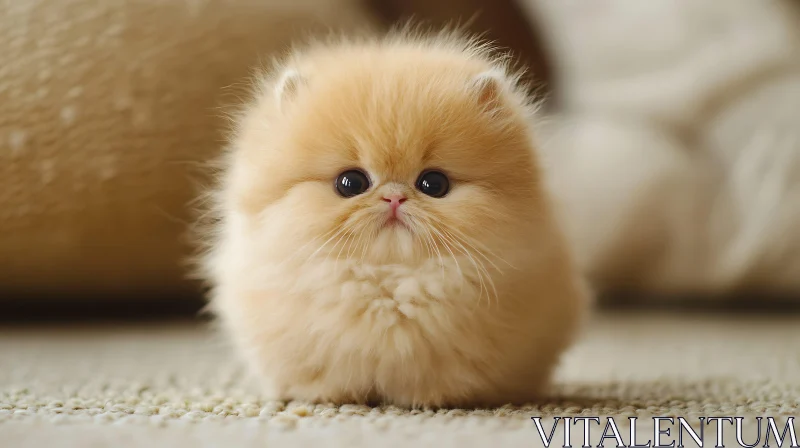 Cute Furry Kitten on Carpet AI Image