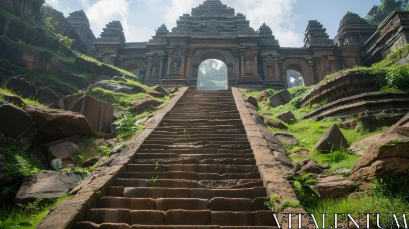 Ancient Temple Staircase and Carvings AI Image