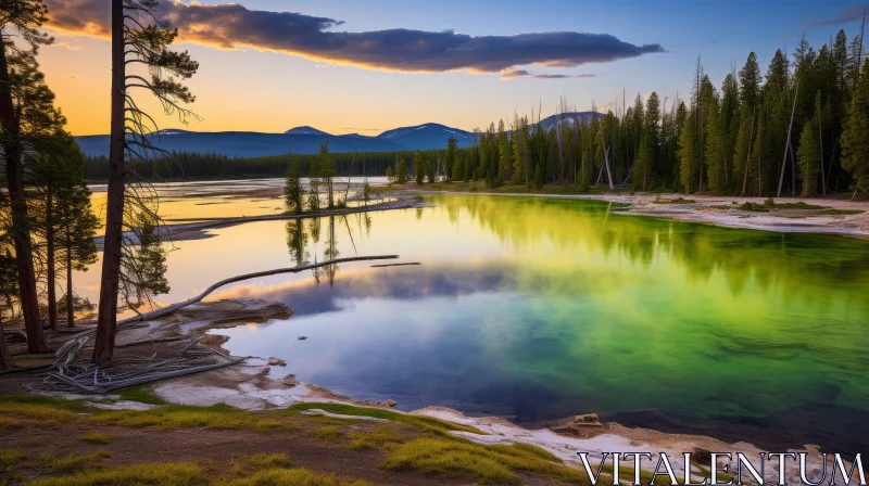 Breathtaking Sunrise at Yellowstone National Park - Dark Aquamarine and Green AI Image