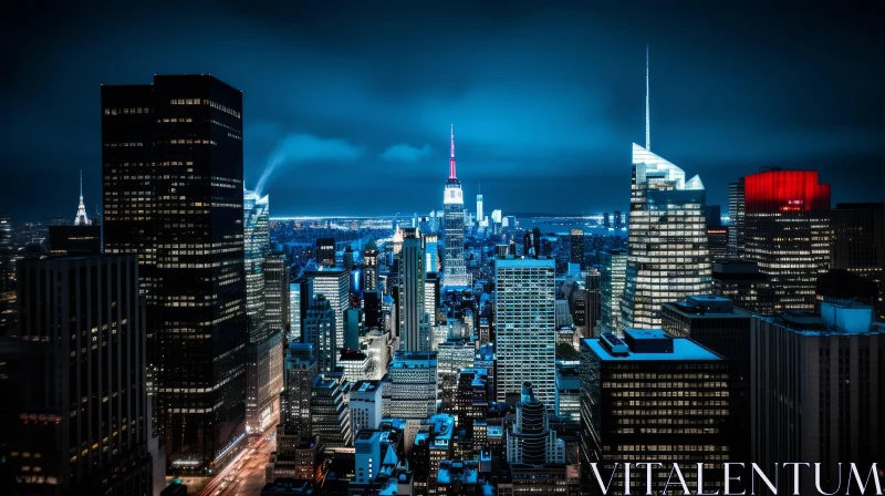 Captivating Night-Time View of New York City in Dark Cyan and Red AI Image
