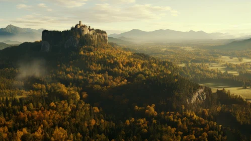 Castle in Autumnal Forest: Cinematic View of Nature