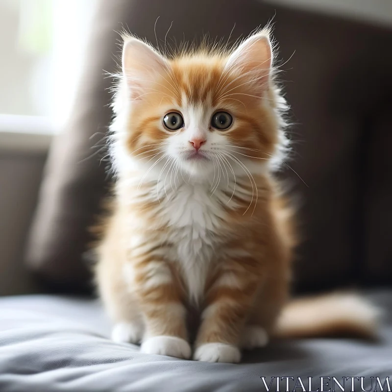 Cute Ginger Kitten Sitting Comfortably AI Image