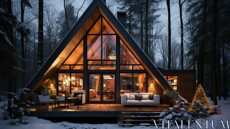 AI ART Cozy A-Frame Cabin in Snowy Woods