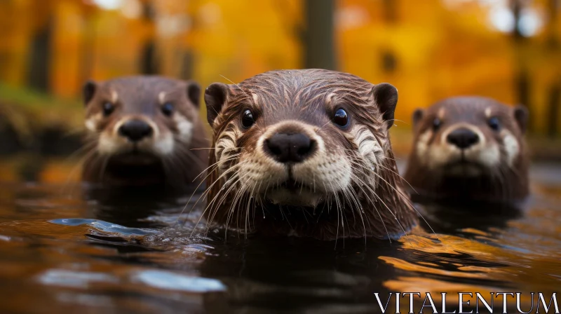 Curious Otters in River: Wildlife Photography AI Image