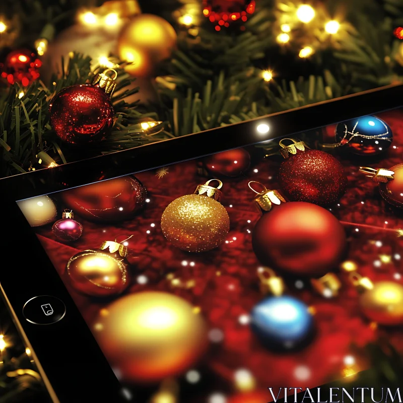 Christmas Decorations on Tablet AI Image