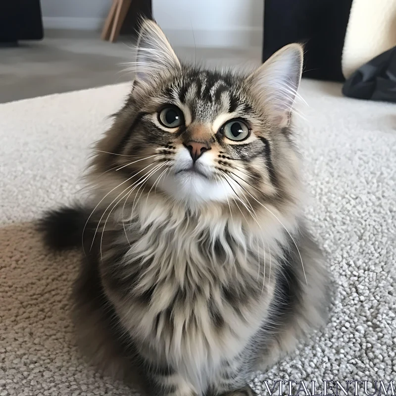 Fluffy Kitten Sitting on a Carpet AI Image