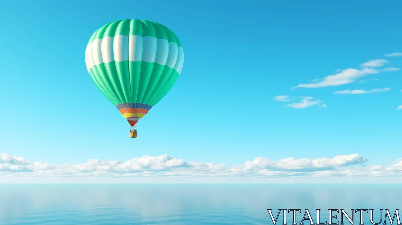 Tranquil Hot Air Balloon Flight Over Blue Waters AI Image