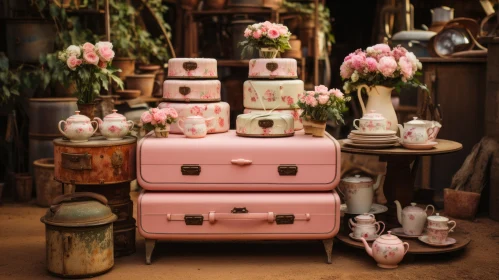 Vintage Suitcases and Pink Floral Arrangements: A Barbiecore Tableau
