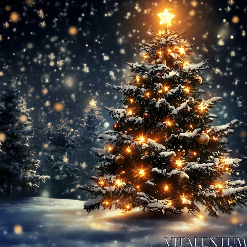 AI ART Enchanted Holiday Scene with Illuminated Christmas Tree
